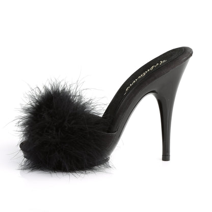 Fabulicious Womens Sandals POISE-501F Blk Satin-Marabou Fur/Blk