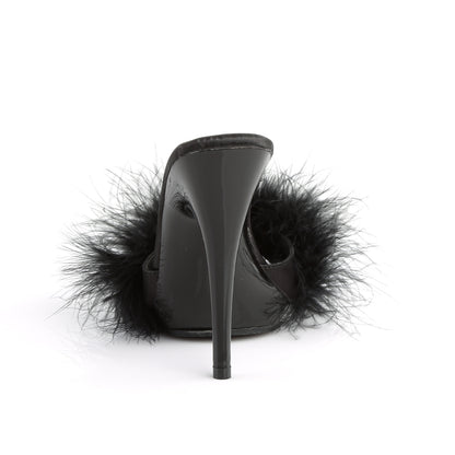 Fabulicious Womens Sandals POISE-501F Blk Satin-Marabou Fur/Blk