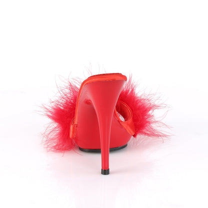 Fabulicious Womens Sandals POISE-501F Red Satin-Marabou Fur/Red