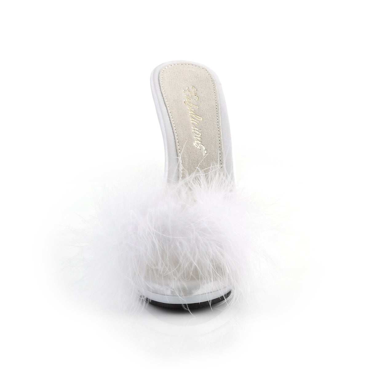 Fabulicious Womens Sandals POISE-501F Wht Satin-Marabou Fur/Wht