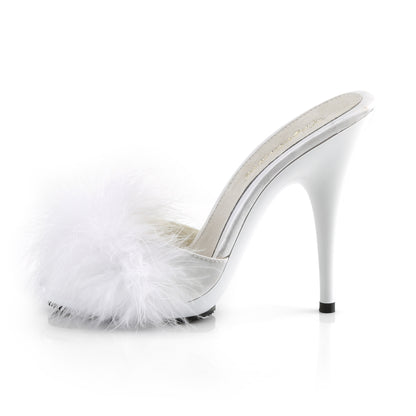 Fabulicious Womens Sandals POISE-501F Wht Satin-Marabou Fur/Wht