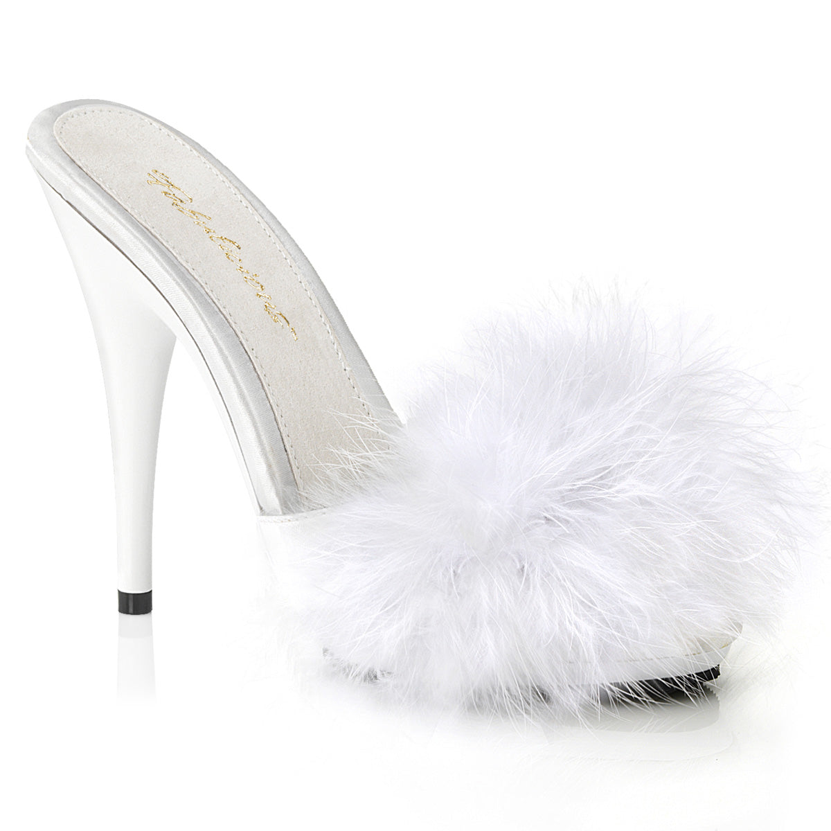 Fabulicious Womens Sandals POISE-501F Wht Satin-Marabou Fur/Wht