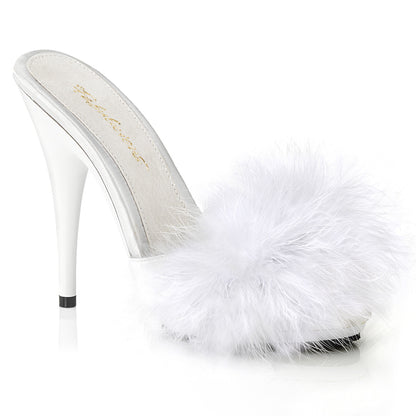 Fabulicious Womens Sandals POISE-501F Wht Satin-Marabou Fur/Wht