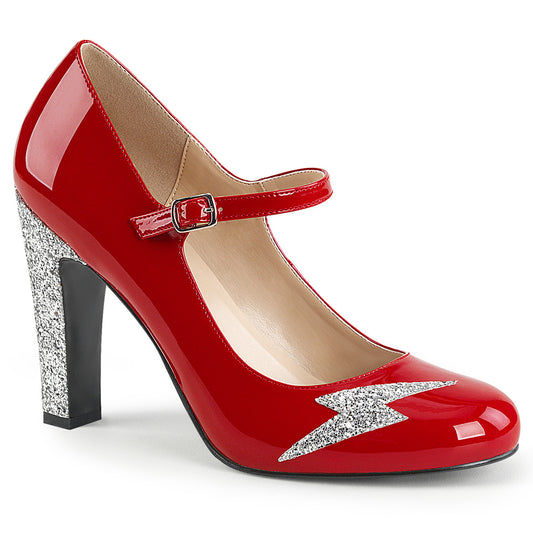 Pleaser Pink Label Womens Pumps QUEEN-02 Red Pat-Slv Glitter