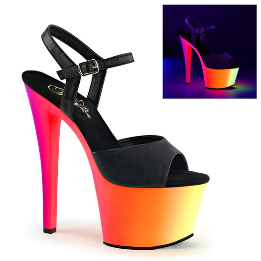 Pleaser Womens Sandals RAINBOW-309UV Blk Faux Leather/Neon Multi