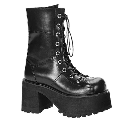 DemoniaCult Stivali da donna RANGER-301 pelle vegana BLK