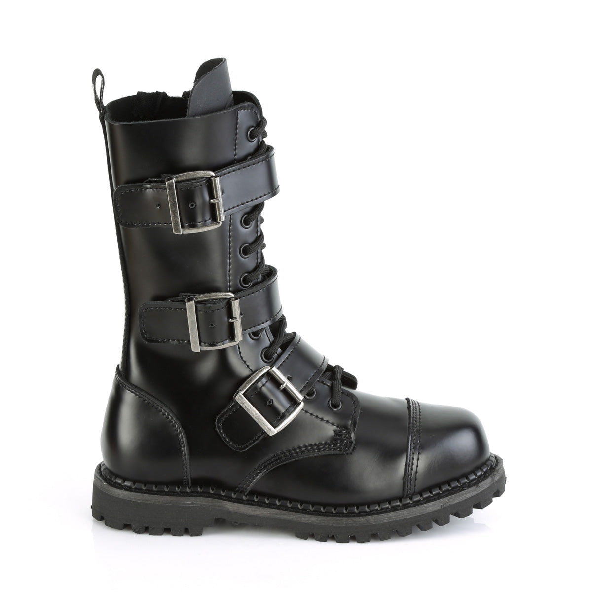 DemoniaCult Stivali da uomo RIOT-12bk in pelle BLK