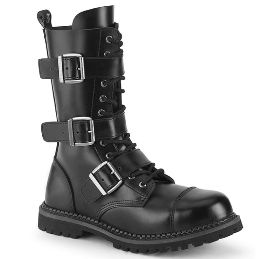 DemoniaCult Stivali da uomo RIOT-12bk in pelle BLK
