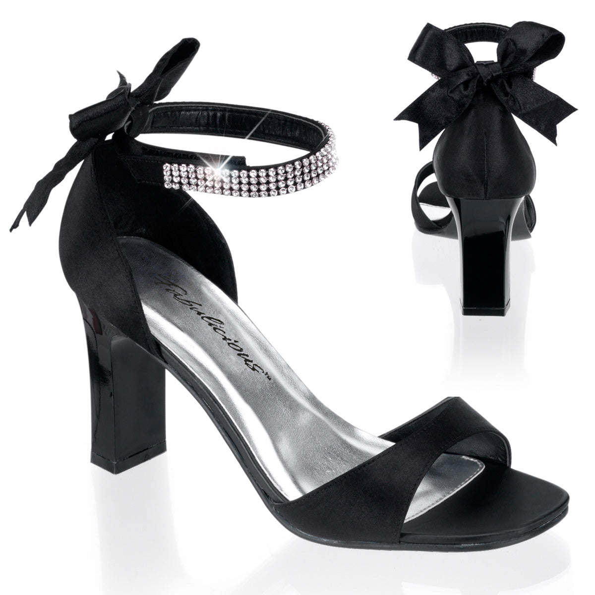Pleaser Pink Label Pompe da donna ROMANCE-372 Blk satin.