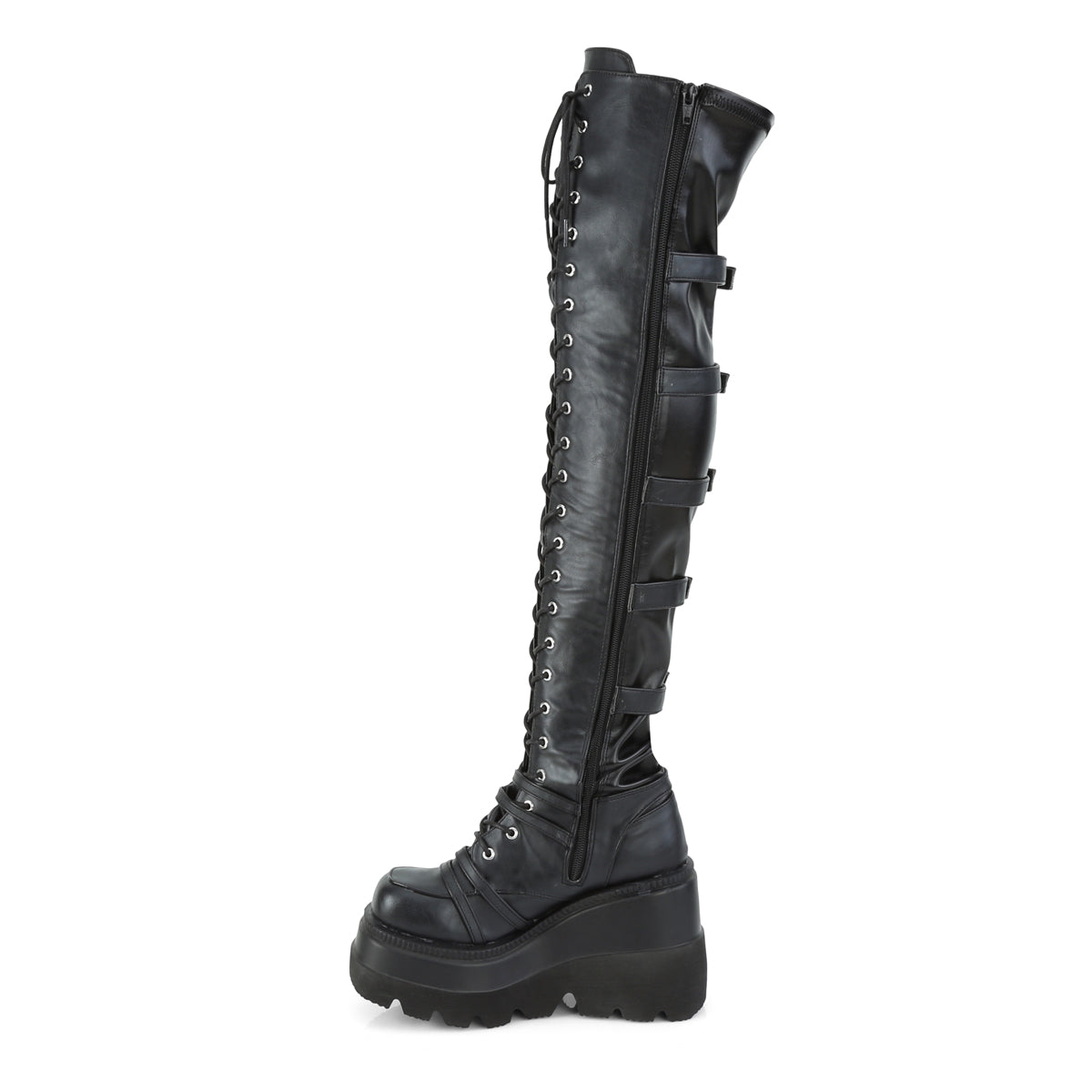DemoniaCult Womens Boots SHAKER-350 Blk Veagn Leather-Stretch