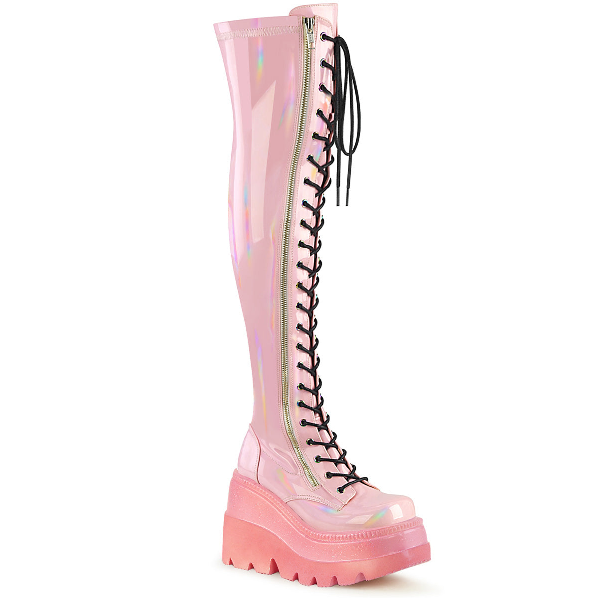 DemoniaCult  Stivali SHAKER-374-1 B. Brevetto tratto ologramma rosa