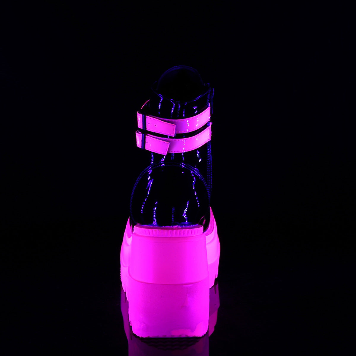 DemoniaCult Womens Ankle Boots SHAKER-52 Blk Pat-UV Neon Pink