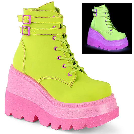 DemoniaCult Stivali da donna SHAKER-52 cuoio vegano riflettente lime/rosa