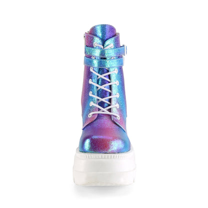 DemoniaCult Stivali alla caviglia femminile SHAKER-52 pelle vegana multi iridescente viola