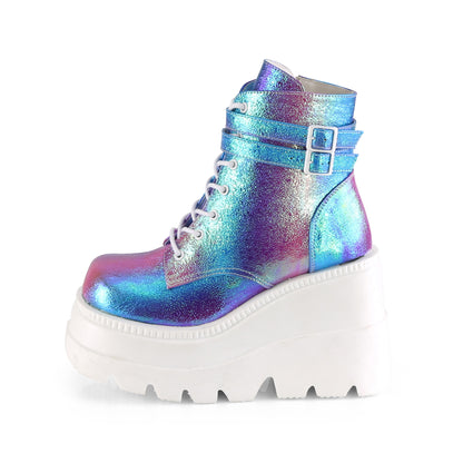 DemoniaCult Stivali alla caviglia femminile SHAKER-52 pelle vegana multi iridescente viola