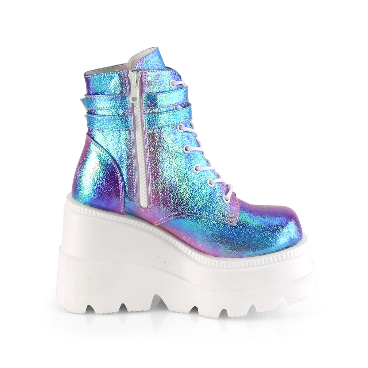 DemoniaCult Stivali alla caviglia femminile SHAKER-52 pelle vegana multi iridescente viola
