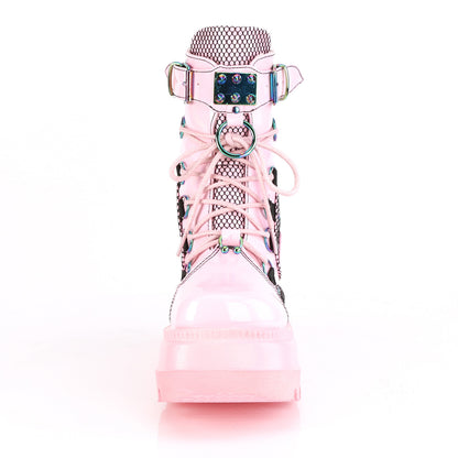 DemoniaCult Womens Ankle Boots SHAKER-60 Baby Pink Hologram