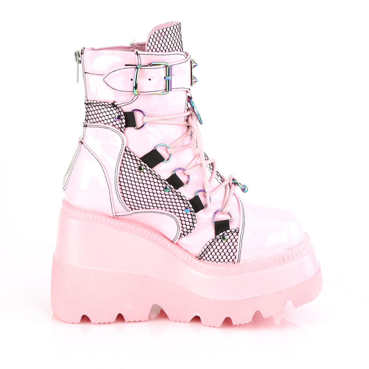 DemoniaCult Womens Ankle Boots SHAKER-60 Baby Pink Hologram