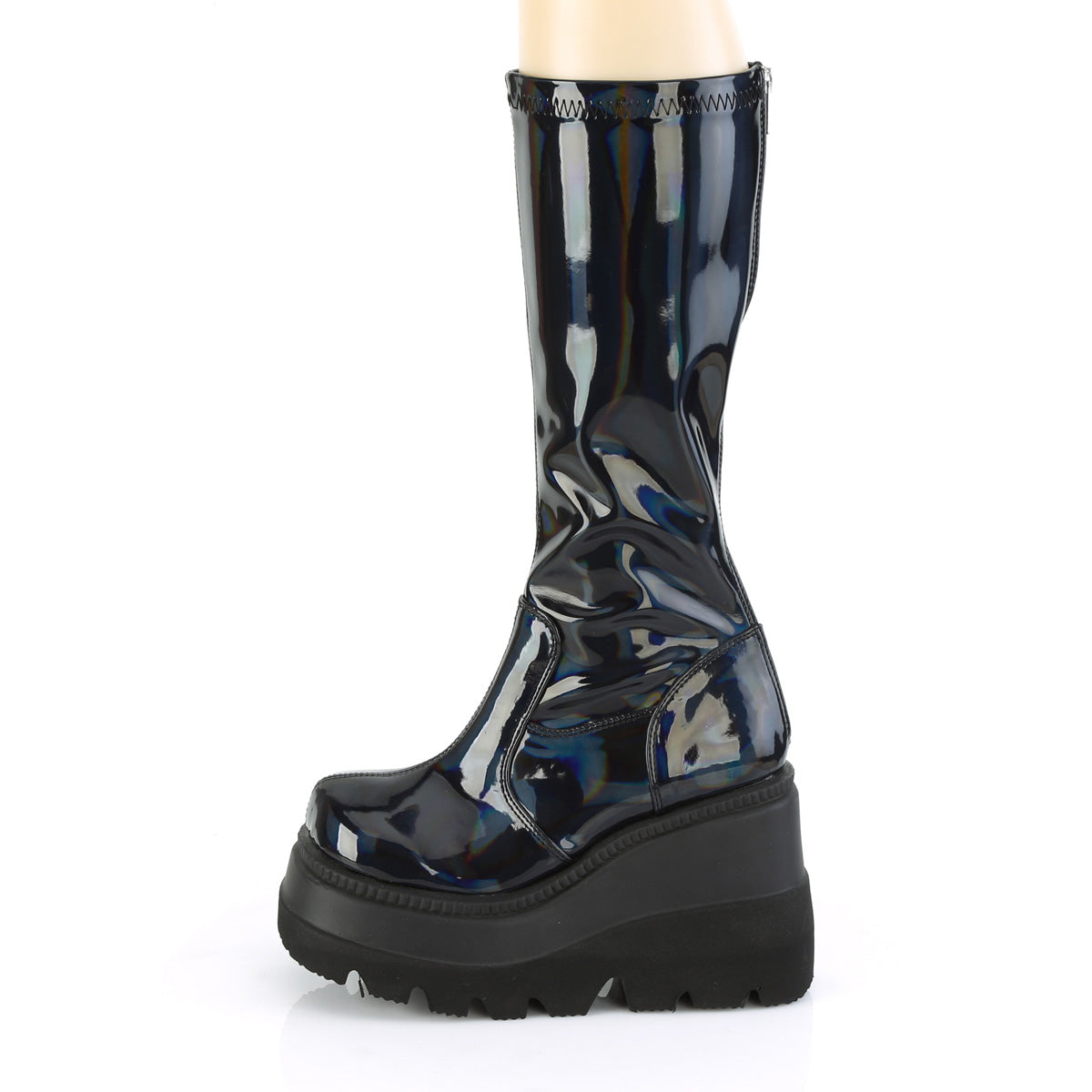 DemoniaCult Stivali da donna SHAKER-65 Stretch Blk Pat Holo
