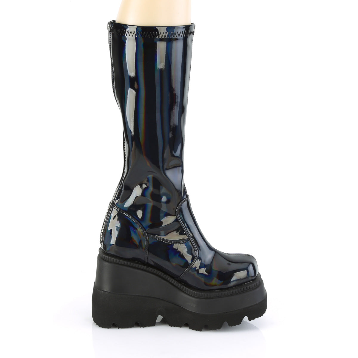 DemoniaCult Stivali da donna SHAKER-65 Stretch Blk Pat Holo