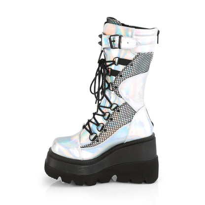 DemoniaCult Stivali da donna SHAKER-70 olo d'argento. Nethegnet in pelle vegana in pelle-blk