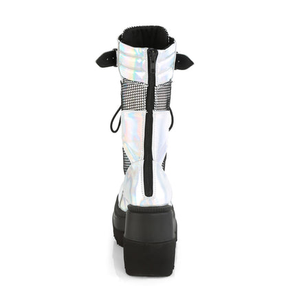 DemoniaCult Stivali da donna SHAKER-70 olo d'argento. Nethegnet in pelle vegana in pelle-blk