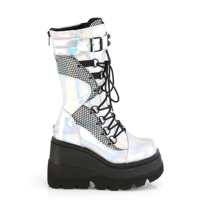 DemoniaCult Stivali da donna SHAKER-70 olo d'argento. Nethegnet in pelle vegana in pelle-blk