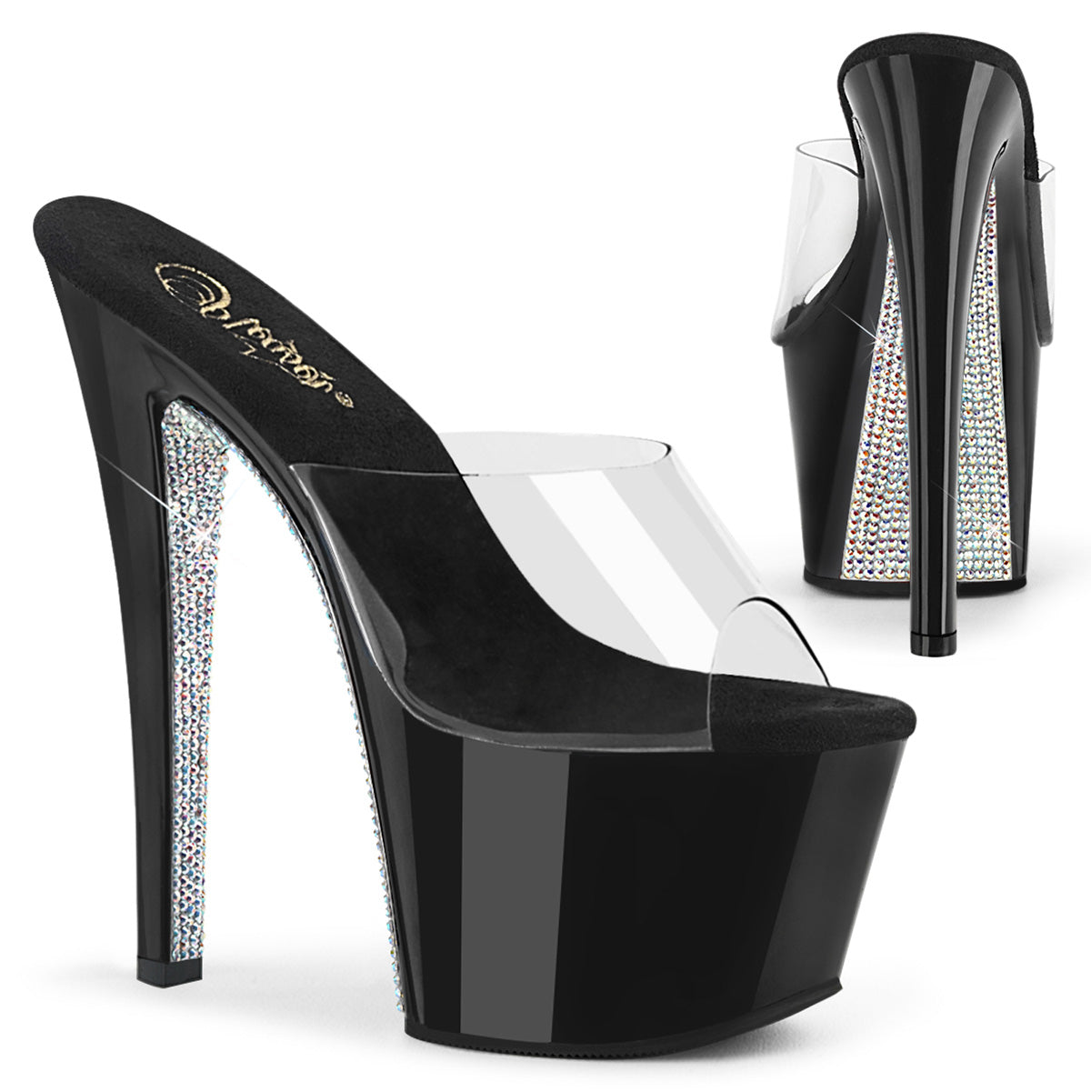 Pleaser Sandali da donna SKY-301CRS CLR / BLK-SLV AB Rhinestone