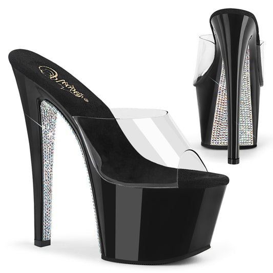 Pleaser Sandali da donna SKY-301CRS CLR / BLK-SLV AB Rhinestone