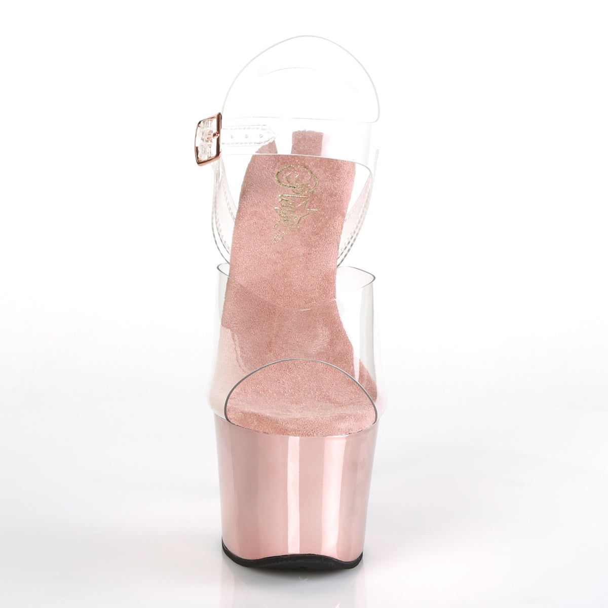 Pleaser Womens Sandals SKY-308 Clr/Rose Gold Chrome