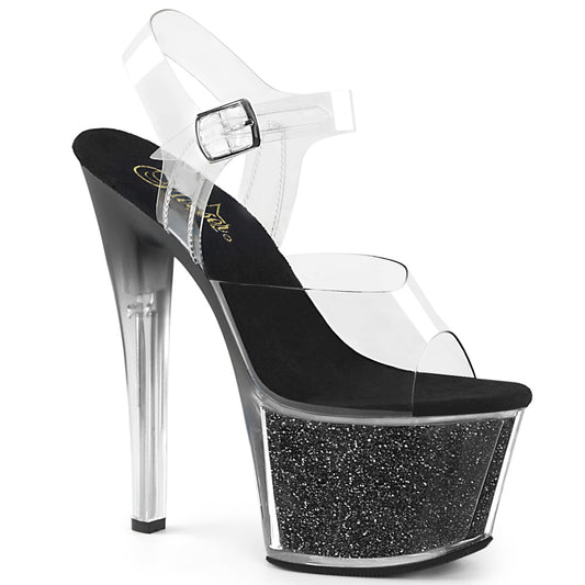 Pleaser Womens Sandals SKY-308G-T Clr/Blk Glitter Inserts