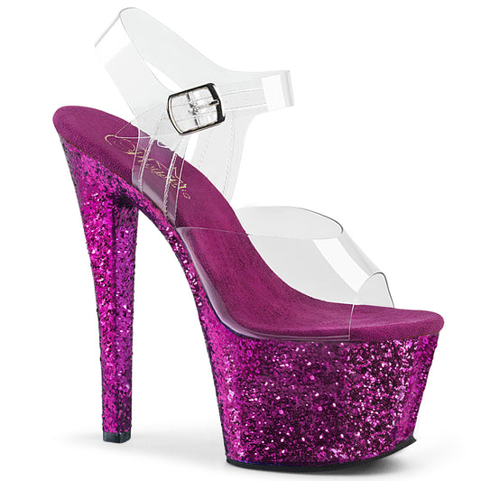 Pleaser Womens Sandals SKY-308LG Clr/Purple Glitter
