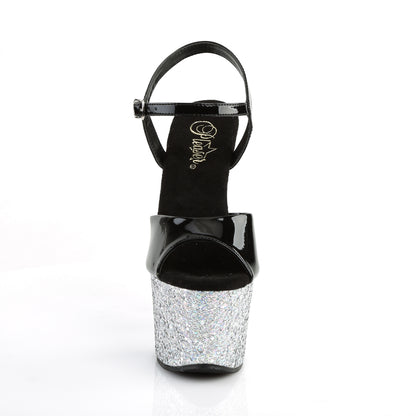 Pleaser Womens Sandals SKY-309LG Blk Pat/Slv Multi Glitter