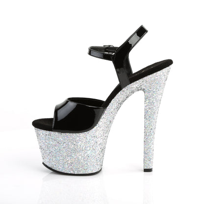 Pleaser Womens Sandals SKY-309LG Blk Pat/Slv Multi Glitter