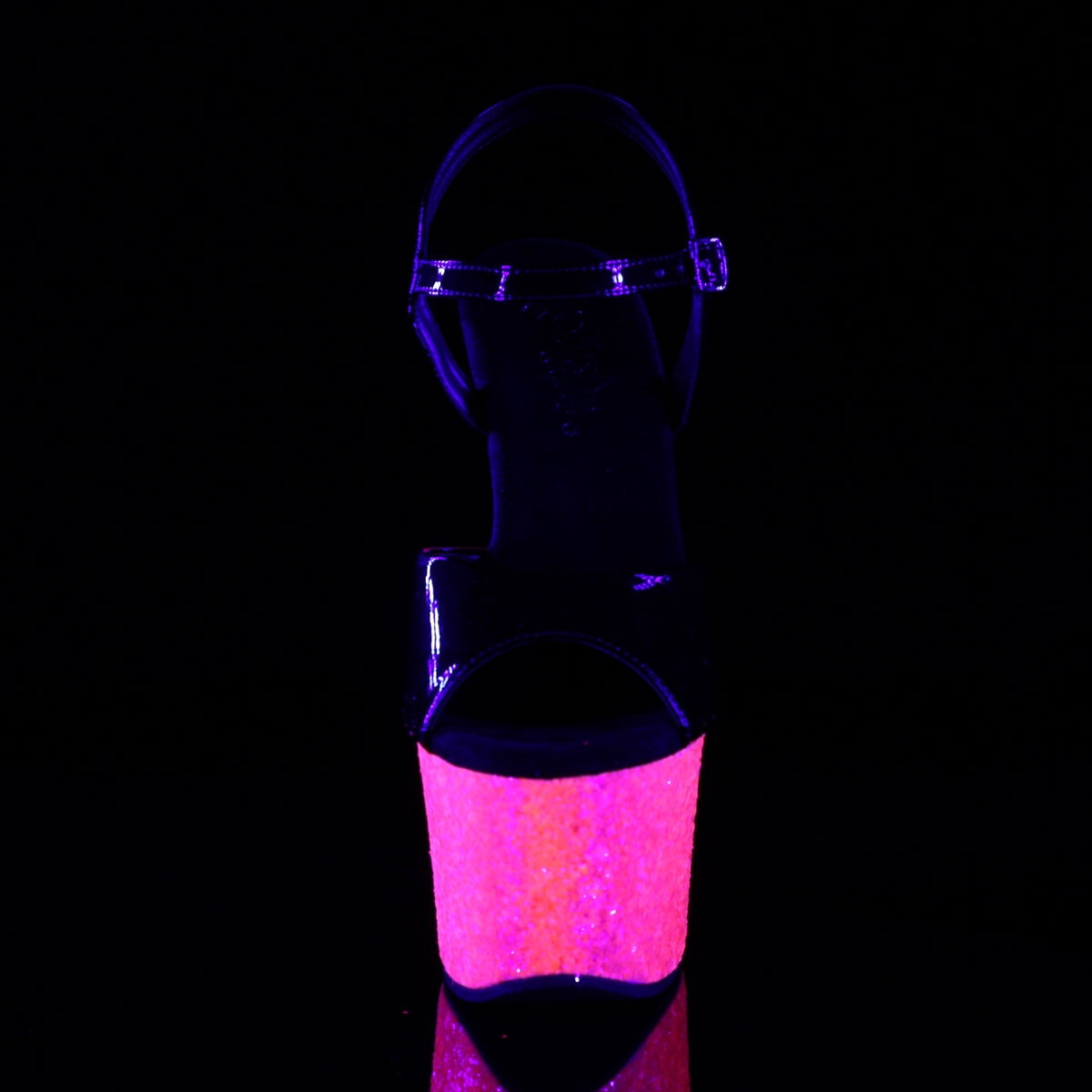 Pleaser Womens Sandals SKY-309UVLG Blk Pat/Neon H. Pink Glitter