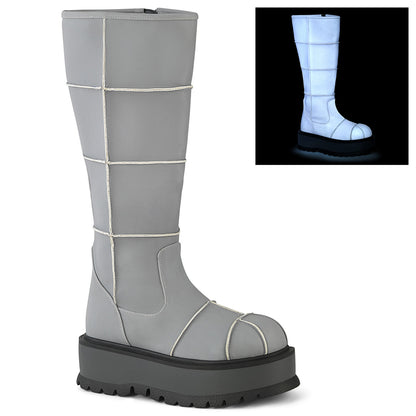 DemoniaCult Stivali da donna SLACKER-230 pelle vegana riflettente grigia