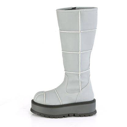 DemoniaCult Stivali da donna SLACKER-230 pelle vegana riflettente grigia
