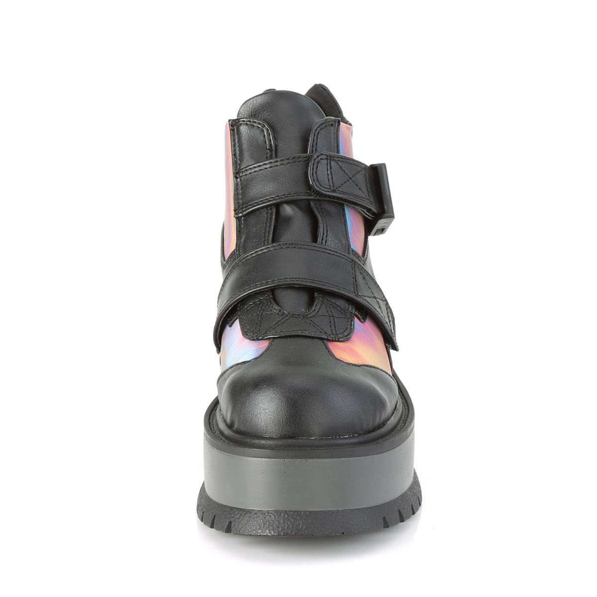 DemoniaCult Stivali alla caviglia femminile SLACKER-32 pelle vegana BLK-Rainbow Riflessivo