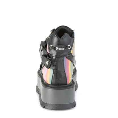 DemoniaCult Stivali alla caviglia femminile SLACKER-32 pelle vegana BLK-Rainbow Riflessivo