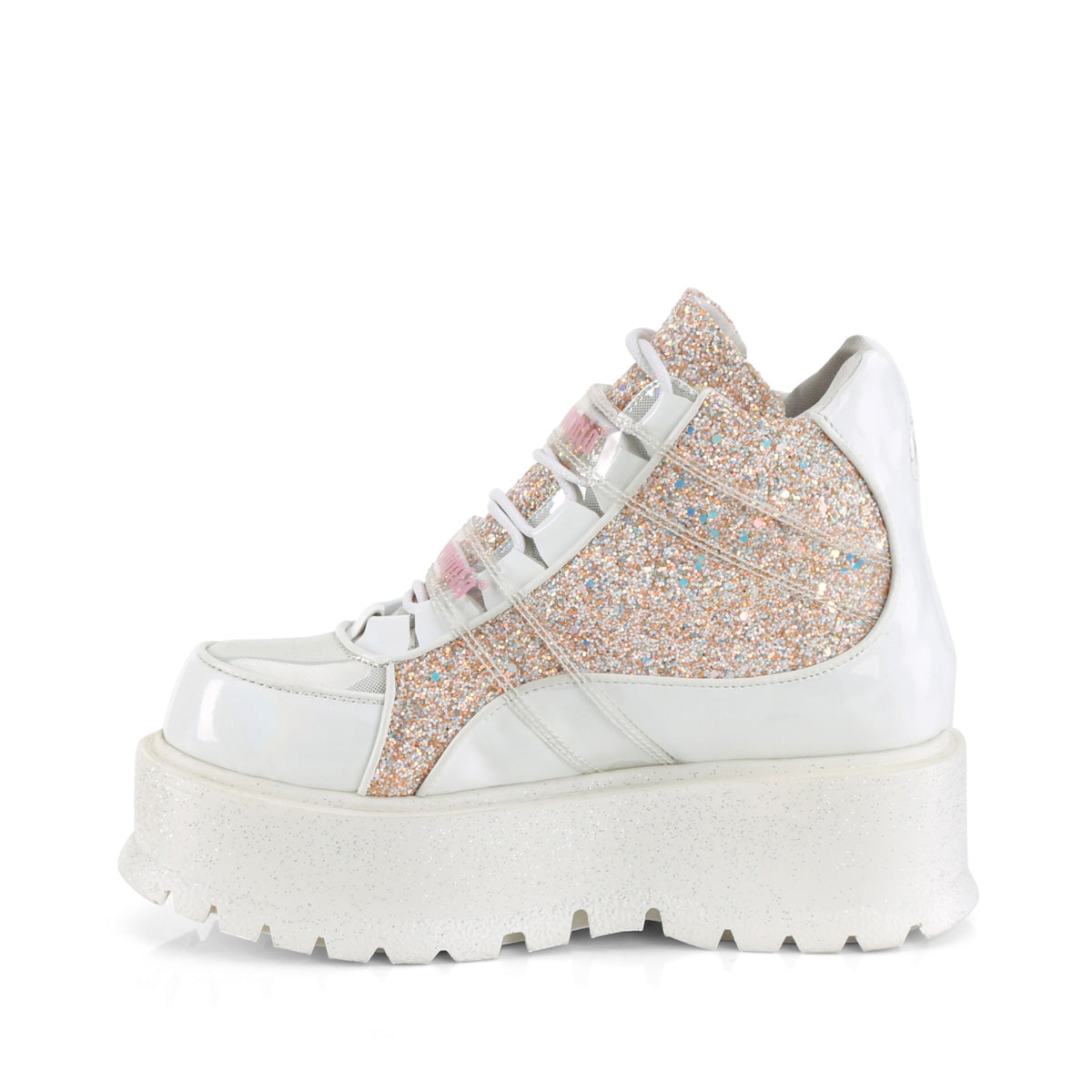 DemoniaCult  Stivali alla caviglia SLACKER-50 wht olografico pat-b. Multi glitter rosa