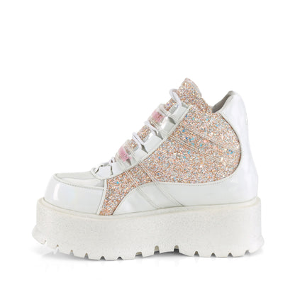 DemoniaCult  Stivali alla caviglia SLACKER-50 wht olografico pat-b. Multi glitter rosa