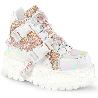 DemoniaCult  Stivali alla caviglia SLACKER-50 wht olografico pat-b. Multi glitter rosa