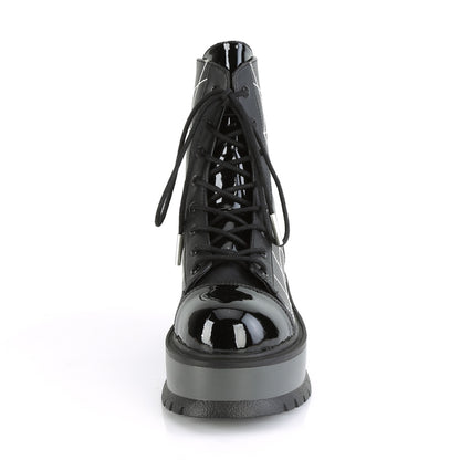 DemoniaCult Womens Ankle Boots SLACKER-88 Black Vegan Leather- Pat