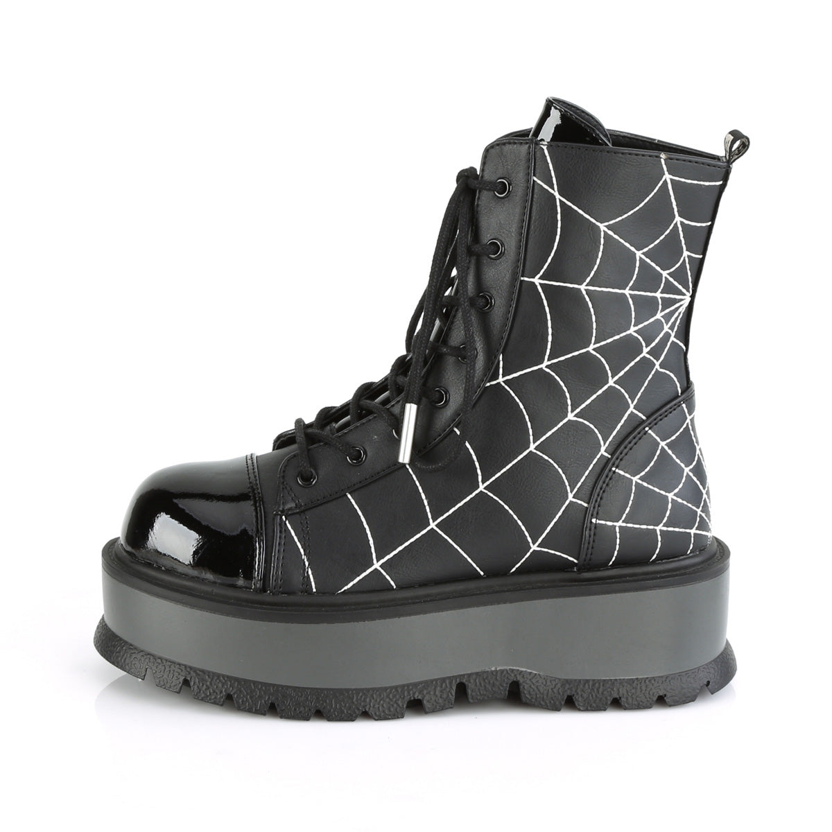 DemoniaCult Womens Ankle Boots SLACKER-88 Black Vegan Leather- Pat