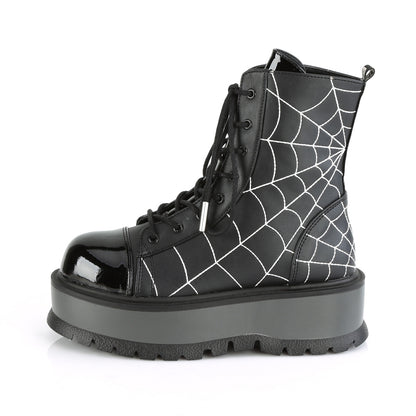 DemoniaCult Womens Ankle Boots SLACKER-88 Black Vegan Leather- Pat