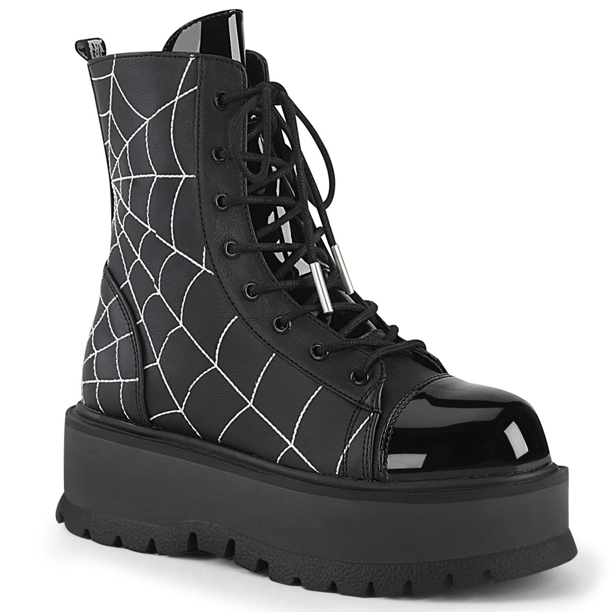 DemoniaCult Womens Ankle Boots SLACKER-88 Black Vegan Leather- Pat