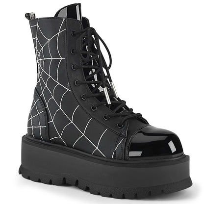 DemoniaCult Womens Ankle Boots SLACKER-88 Black Vegan Leather- Pat