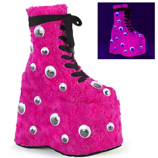 DemoniaCult Stivali da donna SLAY-206 H. pelliccia rosa