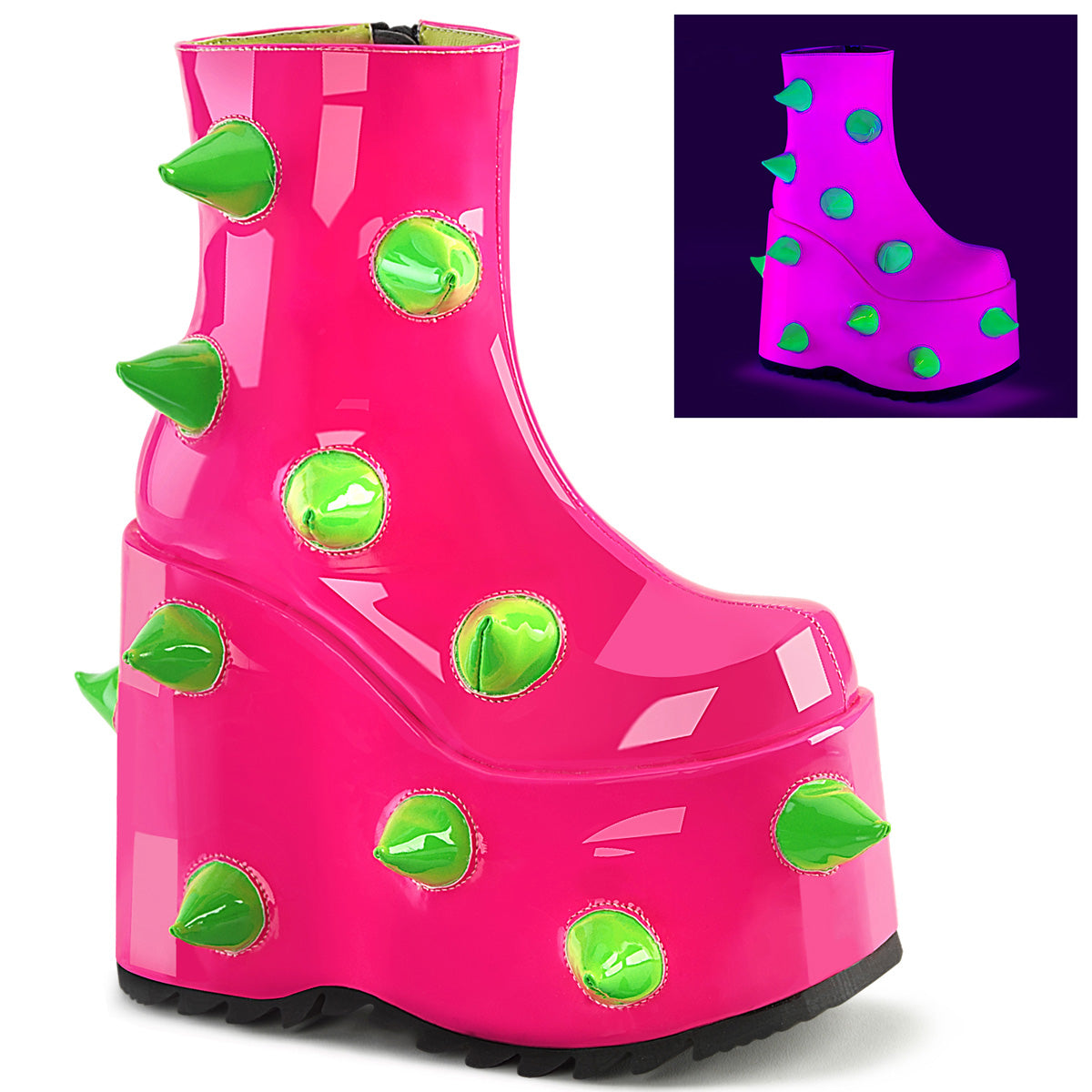 DemoniaCult  Stivali alla caviglia SLAY-77 UV neon rosa-neon verde