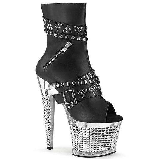 Pleaser  Ankle Boots SPECTATOR-1015 Blk faux Leather/Clr-Slv Chrome